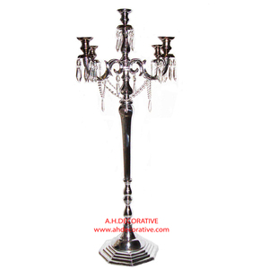 Elegant <b>Black</b> <b>Candelabra</b> With Hanging Crystal for Wedding Centerpieces Unique Design Handmade Candle Holder With Flower Bowl - Product Image 5
