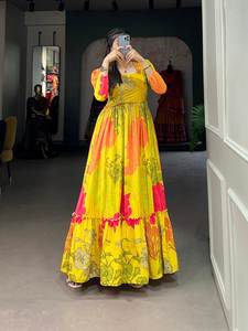 ชุด anarkali ผ้าไหมพิมพ์ลายดอกไม้ออกแบบล่าสุดเสื้อผ้าอินเดียและปากีสถาน - Product Image 2