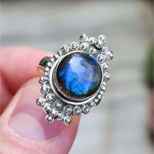 Handmade Women's <b>Statement</b> <b>Ring</b> Natural Labradorite Gemstone with Bezel Setting in Sterling Silver Boho Style Gift for Her - Product Image 1