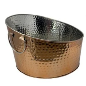 Simple Standard Designer Silver Shiny Polished Premium Quality Metal Made Large Size Beverage Tubs <b>Wine</b> And Ice Bucket Supplies - Product Image 6