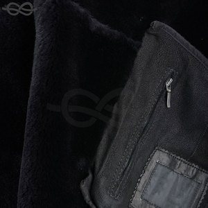 Chic manteau en peau de mouton à simple boutonnage revers aux cheveux longs noir luxueux mode vêtements d'extérieur hommes et femmes - Product Image 6
