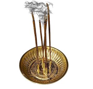 Premium Quality India Brass <b>Incense</b> Sticks Holder Agarbatti Stand with Ash Catcher 4 Inch Gold (Round) - Product Image 1