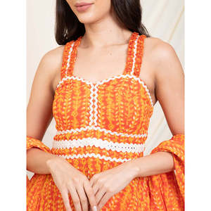 Conjunto Coordinado Indo-Occidental para Mujer, Estampado Naranja, Dos Piezas de Chifón, Talla XS/XS, Estilo Blazer Formal - Product Image 2