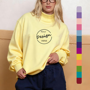 Prix FOB de gros, sweat-shirt oversize à col roulé pour femme en coton 100%, manches longues, hiver, avec logo personnalisé, position du logo sur le devant - Product Image 5