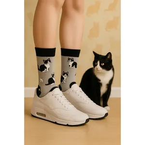 Colorful Tuxedo <b>Cat</b> Pattern Ankle <b>Socks</b> for Girls Cozy Floral Animal Print Breathable Disposable Nylon Silk One Size Daily Use - Product Image 1