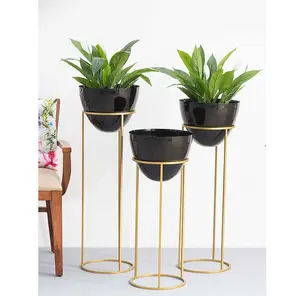 Conjunto de vaso de flores para decoração, conjunto de plantador pequeno médio com 3 vasos de flores, dourado e preto de metal