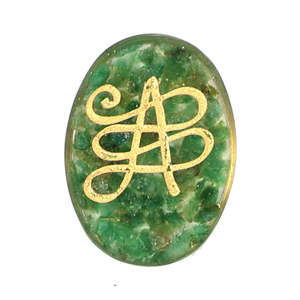 Feng Shui <b>Crystal</b> <b>Orgone</b> Zibu Symbol Money Switch Word Green Aventurine Cabochon-Pack of 1 - Product Image 4