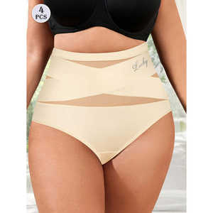 กางเกงในสตรีเอวสูง 4 ชิ้น ไซส์ใหญ่ ช่วยเก็บหน้าท้อง ดีไซน์หรูหรา ระบายอากาศได้ดี ผ้าตาข่ายไร้รอยต่อ แต่งดีเทลไขว้ ช่วยกระชับสัดส่วน - Product Image 4