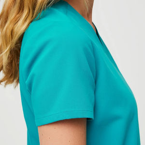 Tenues d'hôpital, Blouses médicales, Haut de blouse d'infirmière en jean à manches courtes avec poches, Ensembles de blouses et pantalons de travail taille haute - Product Image 2