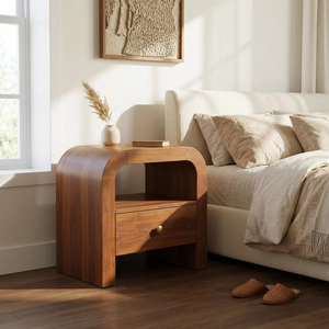Mesa de Noche Moderna Zuhaire Hecha de Madera de Caoba con un Cajón para Dormitorio y Sala de Estar - Product Image 2
