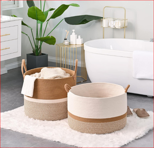 <b>Large</b> 20"x13" Eco-Friendly Fashion Woven Cotton Rope Basket Storage <b>Hamper</b> Indian Made for Baby Laundry or Living Room Gift Bags - Product Image 5