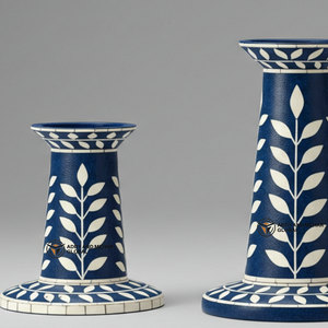 Indian Supplier <b>Offers</b> Handmade Blue Bone Inlay Candle Holder Set Floral Pattern Decorative Candlestick - Product Image 6