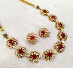 Conjunto de collar Mosenite Royal Look con pendientes de perlas a juego para novia, bodas, fiestas u ocasiones festivas - Product Image 3