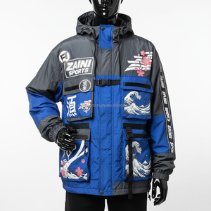 แจ็กเก็ตกันลมผ้าโพลีเอสเตอร์แบบ240GSM ผ้าสีฟ้าเทาพร้อมพิมพ์โลโก้ตามสั่ง - Product Image 1