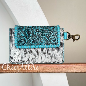 Porte-monnaie en cuir repoussé à la main à la mode pour femmes pochette à changement porte-carte de crédit rabat court en cuir de vache véritable portefeuilles portables - Product Image 1