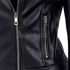 Vestes de moto en Faux cuir pour femmes, classique noir PU Slim manteaux de motard courts matelassé veste en cuir PU vente en gros - Product Image 2