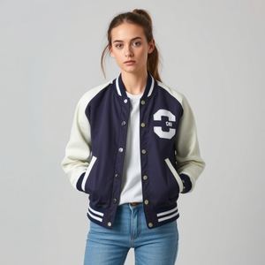 Veste en cuir avec manches en laine, prix de gros : qualité supérieure, nouveau style, logo personnalisé, bouton-pression, matelassage épais et chaud, style universitaire - Product Image 2