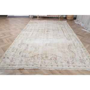 Alfombra Vintage de 4.8x8.7 pies, Alfombra Persa Turca Blanca de Lana - Product Image 2