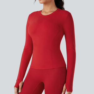 เสื้อออกกำลังกายแขนยาว ดีไซน์เว้าคอแบบเลเซอร์ ทรงปกติ สำหรับผู้หญิง เหมาะสำหรับโยคะ วิ่ง ระบายอากาศได้ดี เป็นมิตรกับสิ่งแวดล้อม ซึมซับเหงื่อได้ดี ใส่สบายตลอดวัน - Product Image 1