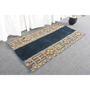 Alfombra de lana de retazos amarilla y negra tradicional, alfombras rectangulares turcas hechas a mano de 2,1x3,8 pies para sala de estar, Alfombra de látex para cabecera - Product Image 4
