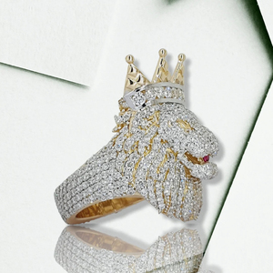 Anillo de Hombre con Diseño de Cabeza de León, Chapado en Oro de 14K y Plata de Ley 925 con Incrustaciones de Moissanita VVS, Estilo Hip Hop - Product Image 2