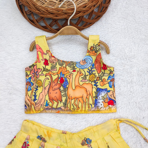 สินค้ามาใหม่ Shoryam Fashion ชุดเดรสเด็กผู้หญิงแบบเย็บสำเร็จพิมพ์ลายดิจิทัลสีเหลือง ชุดเลเฮนกาโชลียาวกรอมพื้น สำหรับงานปาร์ตี้และงานพิธีแบบดั้งเดิม - Product Image 3