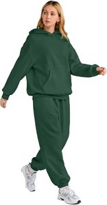 Ensemble de jogging de fitness à manches longues surdimensionné avec logo personnalisé pour femmes pantalon de survêtement à capuche solide pour l'entraînement d'hiver - Product Image 6