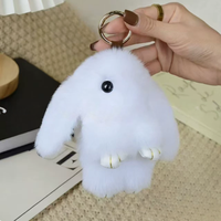 Pendentif porte-clés en peluche imitation lapin à grandes oreilles, style fourrure de lapin, pour sac
