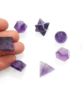 Best Quality Hot Sale Natural Amethyst <b>Chakra</b> 7 Pieces Sacred Geometry with Velvet Bag for the Best Gift - Product Image 3