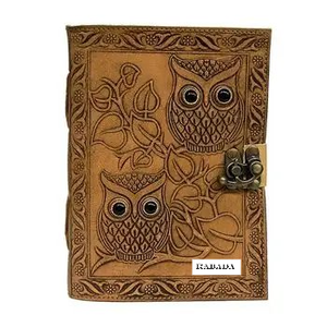 Leather <b>Journal</b> Owl Emboss With Black Stone Eye <b>Journal</b> Leather Notebook 220 Pages Handmade Deckle Edge Paper <b>Journal</b> Leather - Product Image 4