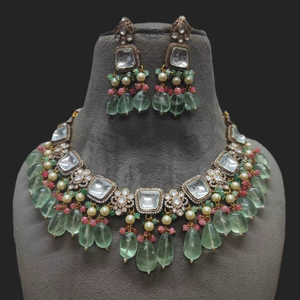 Juego de collar Polki de diseñador de circón de latón chapado en oro mate con pendientes joyería nupcial para celebración de boda y fiesta - Product Image 1