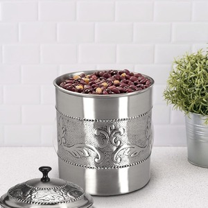 Contenedor de Almacenamiento Decorativo de Acero Inoxidable con Relieve Floral para Hogar, Hotel, Camping, etc. - Product Image 2