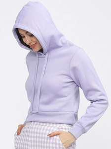 เสื้อฮู้ดผ้าฟลีซสีลาเวนเดอร์สำหรับผู้หญิง ฤดูหนาว นุ่ม อุ่น สวมใส่สบาย แขนยาว มีกระเป๋าแบบจิงโจ้  ตัวเลือกแบบสั่งทำพิเศษ ผ้าฝ้าย 100% เป็นมิตรกับสิ่งแวดล้อม ด้านหน้า - Product Image 2