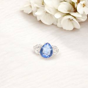 Bague en Tanzanite taille ovale en forme de cœur, argent sterling 925, pierre précieuse bleue certifiée IGI, bijoux fins faits à la main, cadeau pour femme - Product Image 3