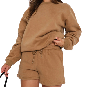 Pantalones cortos para correr de dos piezas personalizados de alta calidad para mujer, traje deportivo, sudadera de tela tejida para deportes informales, teñido liso de invierno - Product Image 1