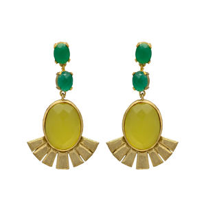 New Arrival Gold Tone Designer Dangle <b>Earrings</b> With Unique Design Green <b>Onyx</b> And Yellow Monalisa Gemstone Brass <b>Earrings</b> - Product Image 1