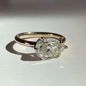 เก่ายุโรปตัด Moissanite ตะวันออกตะวันตกเพชรโบราณ 2.00 Ct Pear OEC ตัดหมั้น Solitaire เก่าตัดแหวน