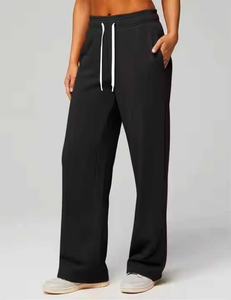 Women Soft Fleece Straight Flat Front Sweatpants Stretchy Regular Fit Comfortable Warm Casual Lounge Mid Waist Winter Wear <b>Lace</b> - Product Image 3