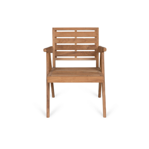 Premium Teak <b>Wood</b> Dining Armchair with Contemporary <b>Slatted</b> Design for Garden, Patio, and Indoor Spaces - Product Image 1
