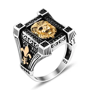 Desain Seni Baru Leon King Signet Cincin Pria 925 Perhiasan Perak Grosir Cincin Perak untuk Pria Tren Cincin Perhiasan