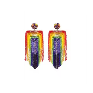 Ethnic Handmade <b>Rainbow</b> Tassel Earrings Long Style Seed Beaded Dangle Women's Earrings Premium Quality Earrings From India - Product Image 1
