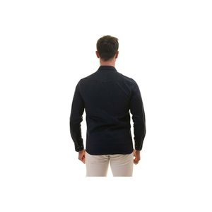เสื้อทรงสลิมฟิตผ้าฝ้ายสไตล์ตะวันตกสีน้ำเงินเข้มกระเป๋าคู่ - Product Image 2