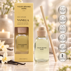 Diffuseur de parfum à bâtonnets à la vanille, marque privée, 250 ml |   Parfum d'ambiance doux et réconfortant |   Fabricant OEM Espagne - Product Image 1