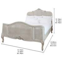 Rattan Französisches Graues Massivholzbett mit Weißem Antik-Finish Handgefertigtes Bett im Französischen Stil