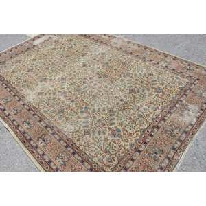 Tapis en laine patchwork rouge beige oriental 6.7x9.5 pieds tissage plat turc pour décor de salon 10mm d'épaisseur avec support en latex - Product Image 4