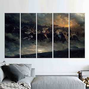 Toile imprimée : La chasse sauvage d'Odin - Décoration murale sur le thème de la mythologie nordique, 5P : Prête à accrocher - Product Image 1