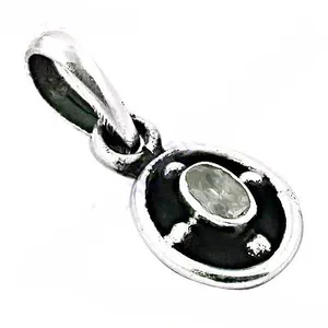 Colgante Solitario Vintage de Plata Tibetana con Cuarzo Engastado en Bisel, Amuleto Ovalado, Joyería Unisex para Regalo - Product Image 1