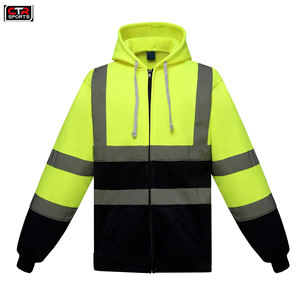 High Quality Custom Hi Vis Security Workwear <b>Hoodie</b> for <b>Men</b> Reflective Construction Zip-up Waterproof Plus Size Workwear - Product Image 4