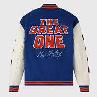 Veste bomber universitaire Gretzky OVO Great One, vintage, entièrement boutonnée, corps en laine, manches en cuir véritable, taille plus, tricotée