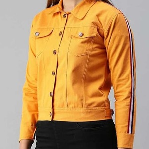 Chaqueta de mezclilla corta ajustada informal personalizada para mujer, algodón transpirable amarillo relleno, venta al por mayor - Product Image 5